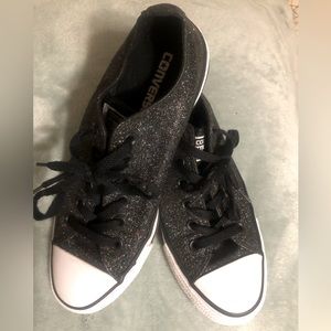 Converse Allstar black holographic glitter tennis shoes.